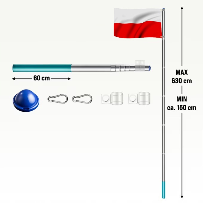 Maszt Aluminiowy Ogrodowy Flagowy 6,3 m + GRATIS Flaga Polski 150 x 90 cm - obrazek 5