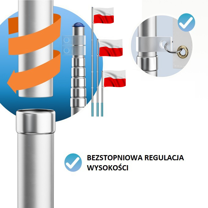 Maszt Aluminiowy Ogrodowy Flagowy 6,3 m + GRATIS Flaga Polski 150 x 90 cm - obrazek 3
