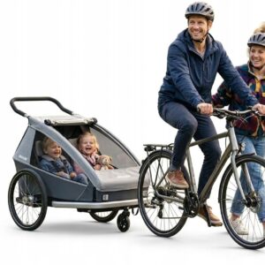 Przyczepka Rowerowa dla DZIECI Dwuosobowa 2w1 Croozer Kid Keeke 2 Szara