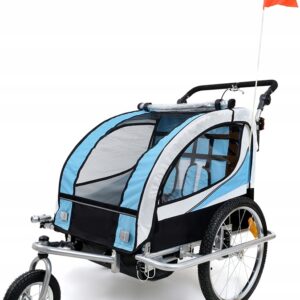 PRZYCZEPKA ROWEROWA DLA DZIECI 2 OSOBOWA Z AMORTYZACJĄ 3w1+OŚWIETLENIE LED