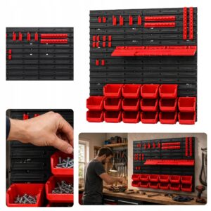 TABLICA NARZĘDZIOWA WARSZTATOWA ŚCIANKA 78X78 CM ORGANIZER 16 KUWET UCHWYTY